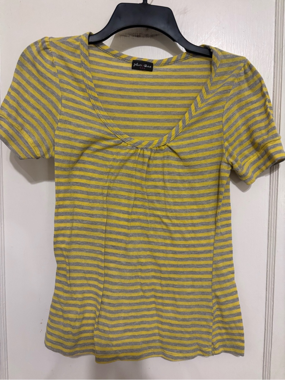 julie's closet Yellow and Gray Striped Scoop Neck Short Sleeve Top